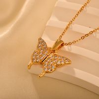 Titanium Steel IG Style Shiny Butterfly Inlay Zircon Pendant Necklace sku image 1