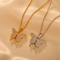 Titan Stahl IG-Stil Glänzend Schmetterling Inlay Zirkon Halskette Mit Anhänger main image 1