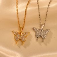 Titan Stahl IG-Stil Glänzend Schmetterling Inlay Zirkon Halskette Mit Anhänger main image 3