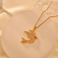 Titanium Steel Copper IG Style Simple Style Shiny Bird Inlay Zircon Pendant Necklace sku image 2