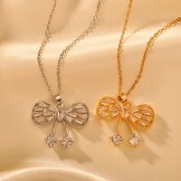 Copper Classical Handmade Funny Bow Knot Inlay Zircon Pendant Necklace main image 4