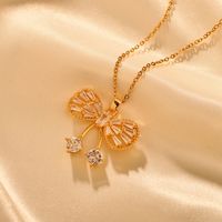 Copper Classical Handmade Funny Bow Knot Inlay Zircon Pendant Necklace main image 6