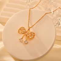 Copper Classical Handmade Funny Bow Knot Inlay Zircon Pendant Necklace main image 3