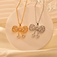 Copper Classical Handmade Funny Bow Knot Inlay Zircon Pendant Necklace main image 1