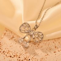 Copper Classical Handmade Funny Bow Knot Inlay Zircon Pendant Necklace sku image 2