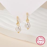 1 Pair Elegant Simple Style Geometric Plating Inlay Sterling Silver Artificial Pearls Rhinestones Drop Earrings main image 5