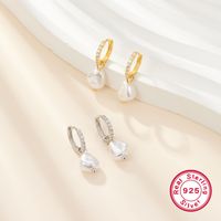 1 Pair Elegant Simple Style Geometric Plating Inlay Sterling Silver Artificial Pearls Rhinestones Drop Earrings main image 3