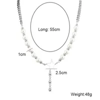 Hip-Hop Cool Style Star 304 Stainless Steel Artificial Pearl Beaded Inlay Rhinestones Unisex Necklace main image 2