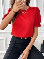 Women's Blouse Short Sleeve Blouses Elegant Streetwear Solid Color main image 4