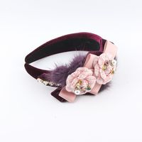 Women's Elegant Fashion Flower Cloth Inlay Artificial Pearls Rhinestones Hair Band sku image 2