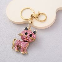 Cute Cat Alloy Inlaid Zircon Women's Bag Pendant Keychain sku image 1