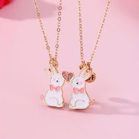 Cute Simple Style Rabbit Heart Shape Alloy Enamel Easter Kid'S Pendant Necklace main image 1
