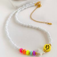 1 Piece Sweet Star Smiley Face Arylic Glass Copper Beaded Knitting Women's Necklace main image 4