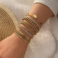 Wholesale Jewelry Solid Color Commute Geometric Stainless Steel Rhinestones 18K Gold Plated Layered Plating Inlay Bracelets main image 1