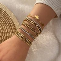 Wholesale Jewelry Solid Color Commute Geometric Stainless Steel Rhinestones 18K Gold Plated Layered Plating Inlay Bracelets main image 11