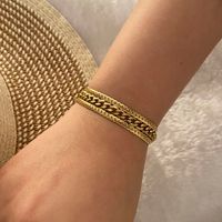Wholesale Jewelry Solid Color Commute Geometric Stainless Steel Rhinestones 18K Gold Plated Layered Plating Inlay Bracelets main image 5