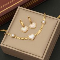 Stainless Steel 18K Gold Plated Wedding Romantic Commute Plating Inlay Heart Shape Pearl Bracelets Earrings Necklace main image 1