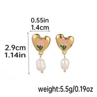 1 Pair Sweet Heart Shape Rose Enamel Hollow Out Freshwater Pearl Copper 18k Gold Plated Drop Earrings sku image 1