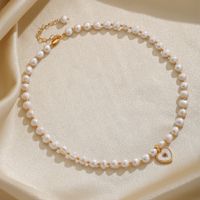 Elegant Romantic Heart Shape Freshwater Pearl Copper Beaded Plating Inlay Shell Zircon 18k Gold Plated Necklace main image 1