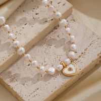 Elegant Romantic Heart Shape Freshwater Pearl Copper Beaded Plating Inlay Shell Zircon 18k Gold Plated Necklace main image 6
