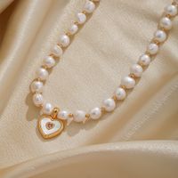 Elegant Romantic Heart Shape Freshwater Pearl Copper Beaded Plating Inlay Shell Zircon 18k Gold Plated Necklace main image 5