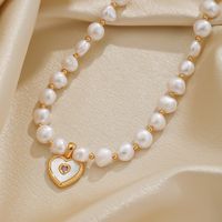 Elegant Romantic Heart Shape Freshwater Pearl Copper Beaded Plating Inlay Shell Zircon 18k Gold Plated Necklace main image 3