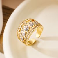 Exaggerated Simple Style Commute Geometric Copper Plating Inlay Zircon 18k Gold Plated Open Rings main image 6