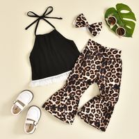 Classical Cute Solid Color Leopard Cotton Girls Clothing Sets main image 5