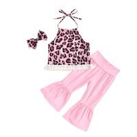 Classical Cute Solid Color Leopard Cotton Girls Clothing Sets sku image 1
