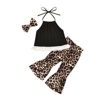 Classical Cute Solid Color Leopard Cotton Girls Clothing Sets sku image 7