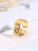 304 Stainless Steel 14K Gold Plated Sweet Plating Inlay Flower Zircon Charm Rings main image 4
