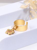 304 Stainless Steel 14K Gold Plated Sweet Plating Inlay Flower Zircon Charm Rings main image 3