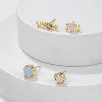 Wholesale Jewelry Sweet Letter Heart Shape Brass Zircon 18k Gold Plated Asymmetrical Ear Studs main image 3