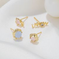 Wholesale Jewelry Sweet Letter Heart Shape Brass Zircon 18k Gold Plated Asymmetrical Ear Studs main image 5