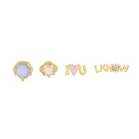 Wholesale Jewelry Sweet Letter Heart Shape Brass Zircon 18k Gold Plated Asymmetrical Ear Studs sku image 1