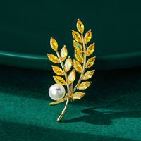 Simple Style Leaves Copper Inlay Pearl Zircon Women's Brooches main image 5