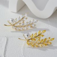 Simple Style Leaves Copper Inlay Pearl Zircon Women's Brooches main image 1