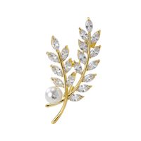 Simple Style Leaves Copper Inlay Pearl Zircon Women's Brooches main image 2