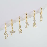 Wholesale Jewelry Cute Sweet Guitar Notes Brass Zircon 18k Gold Plated Silver Plated Plating Inlay Drop Earrings main image 1