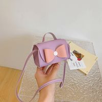 Girl's Pu Leather Bow Knot Cute Square Zipper Shoulder Bag sku image 4