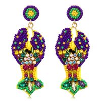 1 Pair Retro Exaggerated Commute Letter Asymmetrical Handmade Inlay Stainless Steel Cloth Rhinestones Beads Drop Earrings main image 5