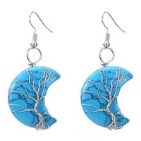 1 Pair Retro Novelty Moon Tree Patchwork Natural Stone Copper Drop Earrings sku image 12