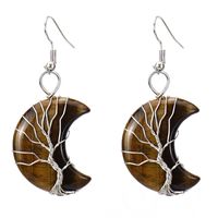 1 Pair Retro Novelty Moon Tree Patchwork Natural Stone Copper Drop Earrings sku image 10