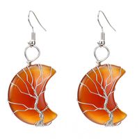 1 Pair Retro Novelty Moon Tree Patchwork Natural Stone Copper Drop Earrings sku image 11