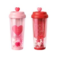 Valentine's Day Cute Retro Red Heart Solid Color Plastic Water Bottles 1 Piece main image 2