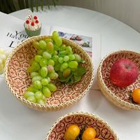 Pastoral Color Block Bamboo Weaving Storage Basket main image 1