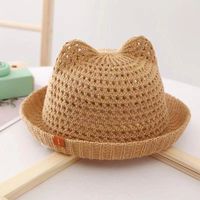 Children Unisex Cartoon Style Cute Solid Color Crimping Straw Hat main image 3