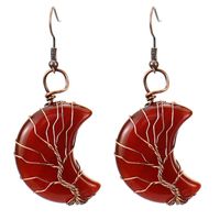 1 Pair Retro Simple Style Moon Tree Patchwork Natural Stone Copper Drop Earrings sku image 13