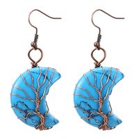 1 Pair Retro Simple Style Moon Tree Patchwork Natural Stone Copper Drop Earrings sku image 14