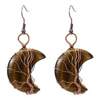 1 Pair Retro Simple Style Moon Tree Patchwork Natural Stone Copper Drop Earrings sku image 12